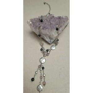 Lavender Charm Crystal Necklace Hammered Look Silver Tone Beads Lia Sophia
